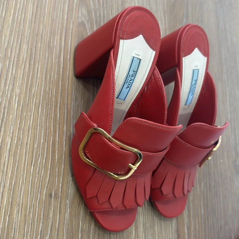 Prada red leather mules , gold buckle - Picture 2 of 3